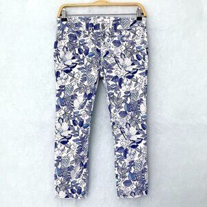 Vineyard Vines Women's Blue White Floral Print Ankle Jeans Straight Leg Size 2